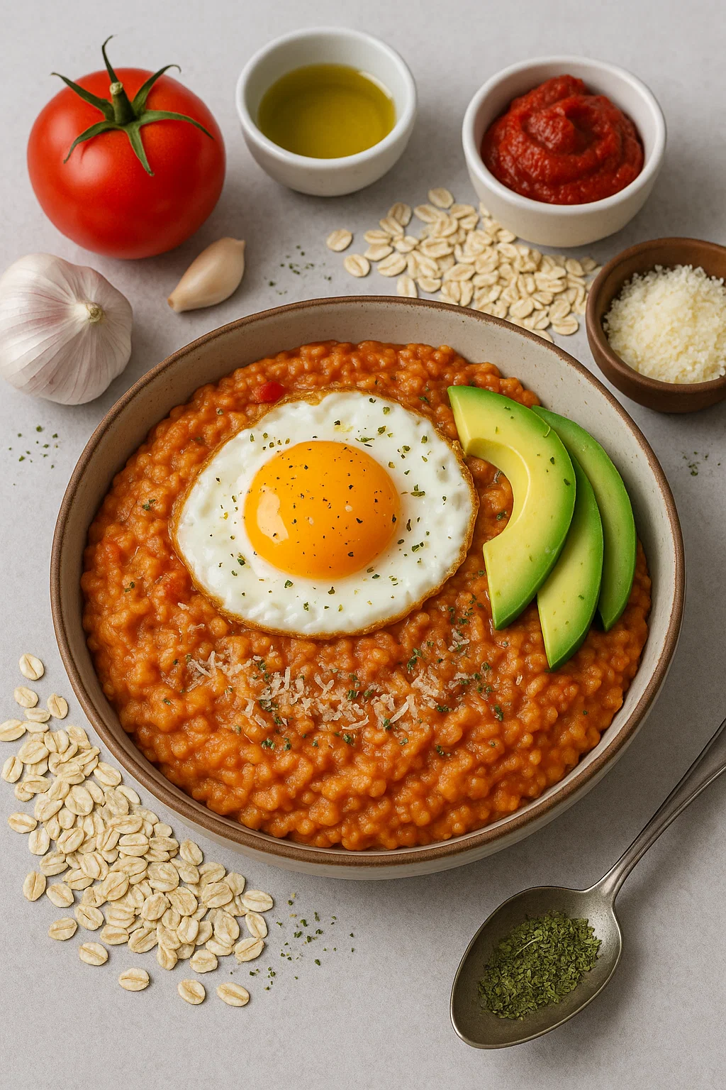 Savory Tomato Oatmeal with Poached Egg – Healthy & Hearty Breakfast Idea
